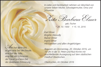 Traueranzeige von Zita Barbara Elmer von Schwäbische Post