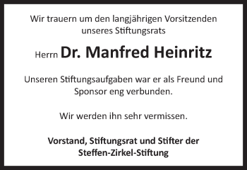 Traueranzeige von Manfred Heinritz von Schwäbische Post