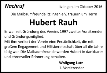 Traueranzeige von Hubert Rauh von Schwäbische Post