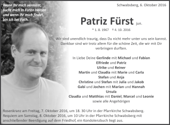 Traueranzeige von Patriz Fürst von Schwäbische Post