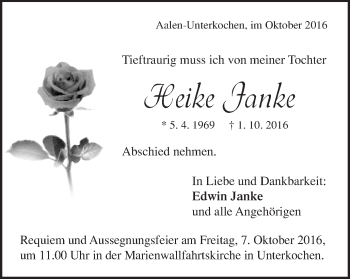 Traueranzeige von Heike Janke von Schwäbische Post