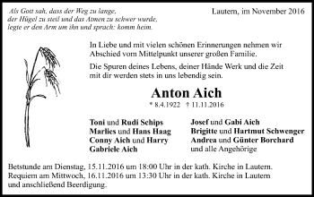 Traueranzeige von Anton Aich von Gmünder Tagespost