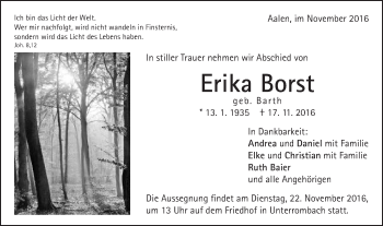 Traueranzeige von Erika Borst von Schwäbische Post
