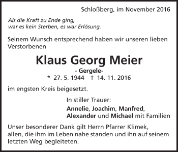 Traueranzeige von Klaus Georg Meier von Bopfinger Stadtanzeiger