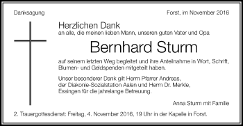 Traueranzeige von Bernhard Sturm von Schwäbische Post