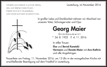 Traueranzeige von Georg Maier von Schwäbische Post