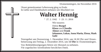 Traueranzeige von Walter Hennig von Schwäbische Post