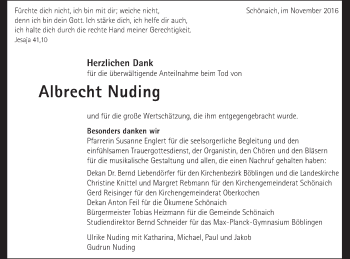 Traueranzeige von Albrecht Nuding von Schwäbische Post