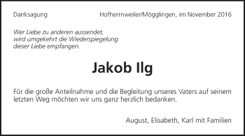 Traueranzeige von Jakob Ilg von Schwäbische Post
