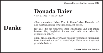 Traueranzeige von Donada Baier von Schwäbische Post