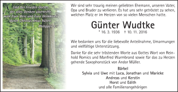 Traueranzeige von Günter Wudtke von Schwäbische Post