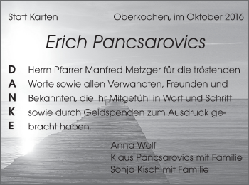 Traueranzeige von Erich Pancsarovics von Schwäbische Post