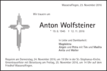 Traueranzeige von Anton Wolfsteiner von Schwäbische Post