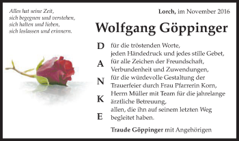 Traueranzeige von Wolfgang Göppinger von Gmünder Tagespost