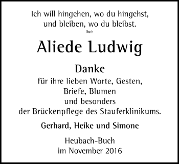 Traueranzeige von Aliede Ludwig von Gmünder Tagespost
