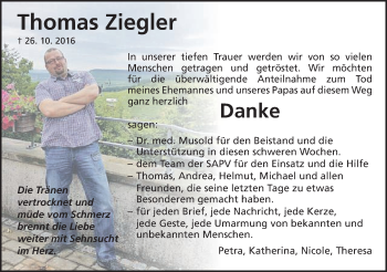 Traueranzeige von Thomas Ziegler von Schwäbische Post