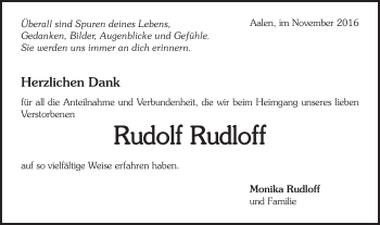 Traueranzeige von Rudolf Rudloff von Schwäbische Post