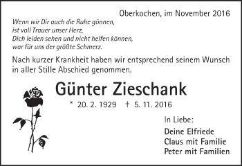 Traueranzeige von Günter Zieschank von Amtsblatt_Oko
