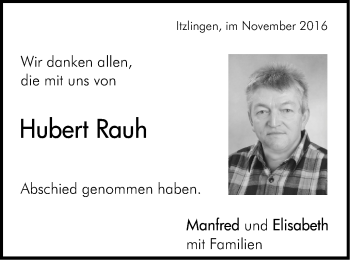 Traueranzeige von Hubert Rauh von Bopfinger Stadtanzeiger