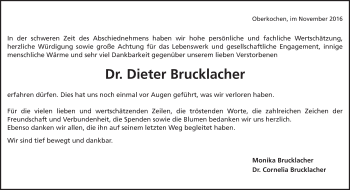 Traueranzeige von Dieter Brucklacher von Schwäbische Post