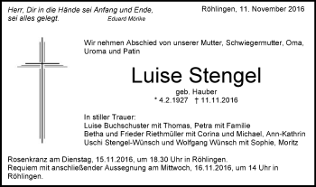 Traueranzeige von Luise Stengel von Schwäbische Post