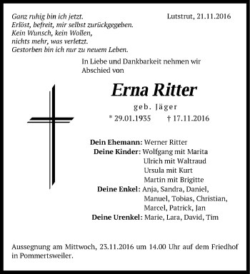Traueranzeige von Erna Ritter von Schwäbische Post