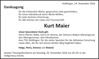 Traueranzeige von Kurt Maier von Schwäbische Post