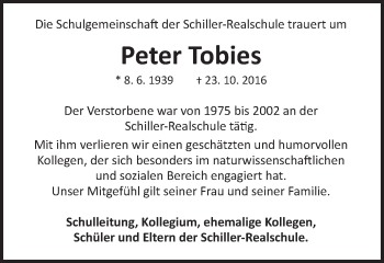Traueranzeige von Peter Tobies von Gmünder Tagespost