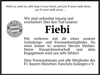 Traueranzeige von Stefanie Fiebiger von Schwäbische Post