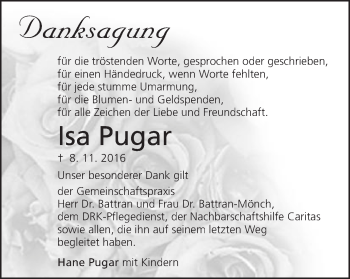 Traueranzeige von Isa Pugar von Schwäbische Post