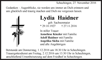 Traueranzeige von Lydia Haidner von Gmünder Tagespost