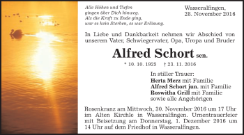Traueranzeige von Alfred Schort von Schwäbische Post