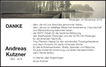 Traueranzeige von Andreas Kutzner von Schwäbische Post