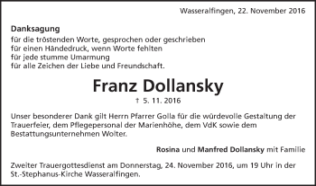 Traueranzeige von Franz Dollansky von Schwäbische Post