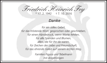 Traueranzeige von Friedrich Heinrich Fey von Schwäbische Post
