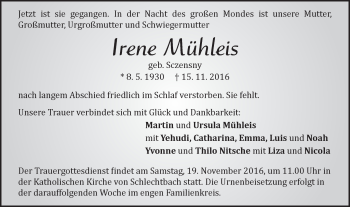 Traueranzeige von Irene Mühleis von Gmünder Tagespost