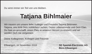 Traueranzeige von Tatjana Bihlmaier von Gmünder Tagespost