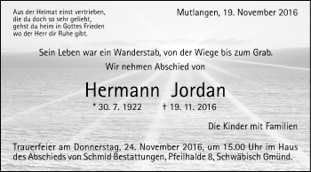 Traueranzeige von Hermann Jordan von Gmünder Tagespost