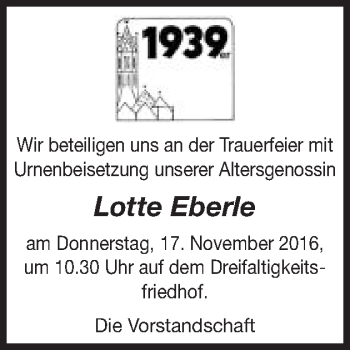 Traueranzeige von Lotte Eberle von Gmünder Tagespost