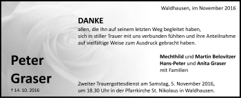 Traueranzeige von Peter Graser von Schwäbische Post