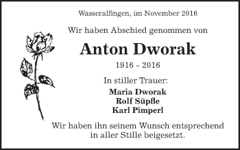 Traueranzeige von Anton Dworak von Schwäbische Post