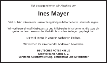 Traueranzeige von Ines Mayer von Schwäbische Post