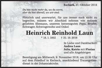Traueranzeige von Heinrich Reinhold Laun von Gmünder Tagespost