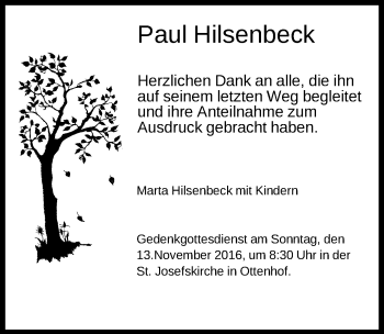 Traueranzeige von Paul Hilsenbeck von Schwäbische Post