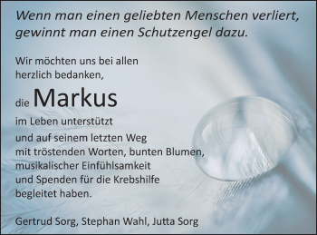 Traueranzeige von Markus  Sorg von Gmünder Tagespost