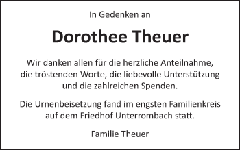 Traueranzeige von Dorothee Theuer von Schwäbische Post