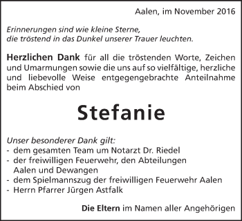 Traueranzeige von Stefanie Fiebiger von Schwäbische Post