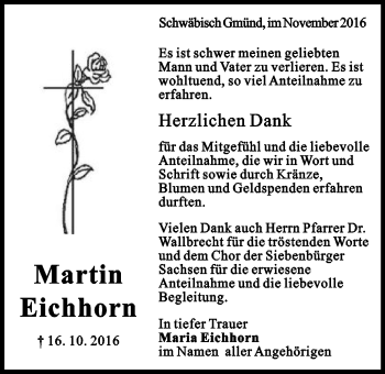 Traueranzeige von Martin Eichhorn von Gmünder Tagespost