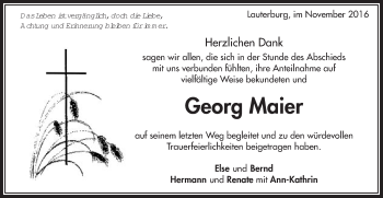 Traueranzeige von Georg Maier von Schwäbische Post