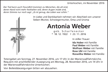 Traueranzeige von Antonia Weber von Schwäbische Post